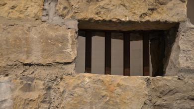 Barred window in Liberty Jail.